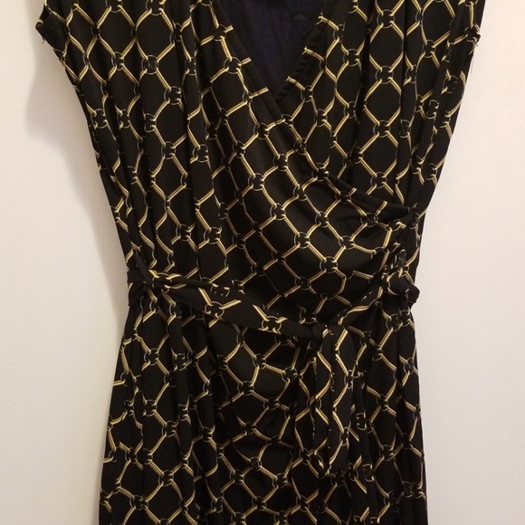 Blue & gold faux wrap dress - Picture 2 of 2